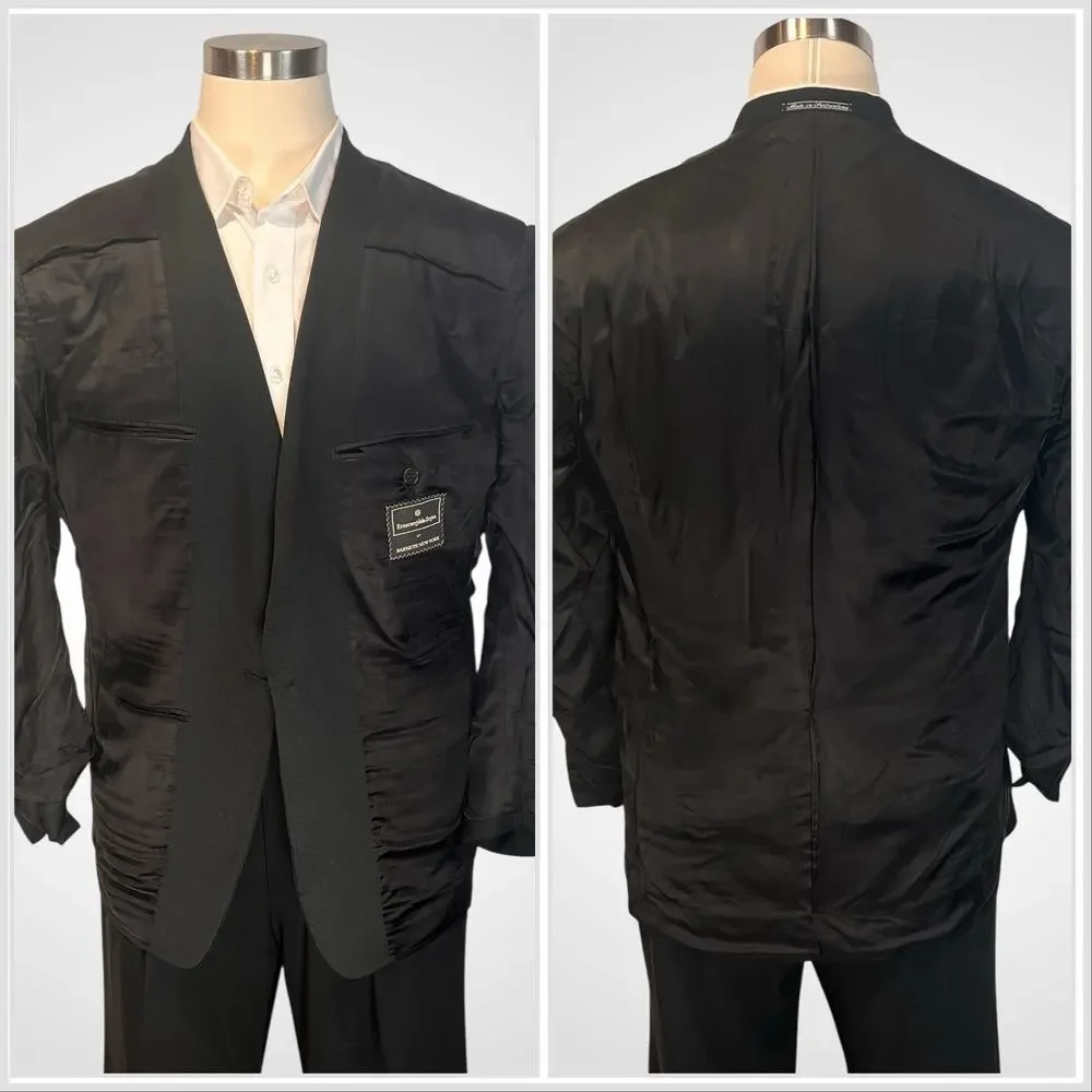 Vintage Ermenegildo Zegna Tuxedo Jacket 42R Black Formal Designer - Picture 12 of 16